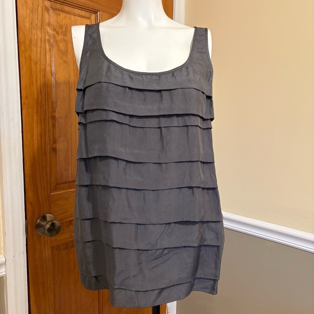 Eileen Fisher Silk Gray Tiered Ruffle Sleeveless Tank Sz.M